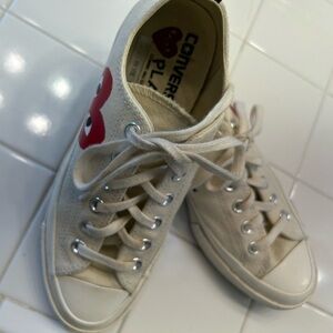 Converse Cream High-Tops with Red Heart
